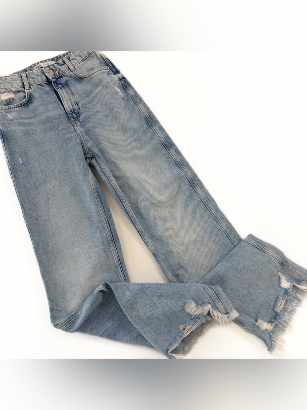 Zara Jeans Womens 4 High Rise Distressed Hem Straight